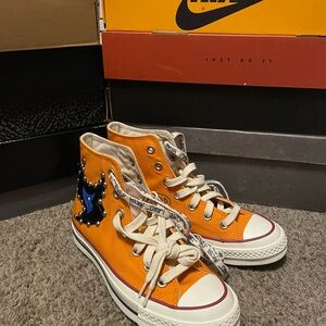 Orange High-Top Sneakers with Star Detail